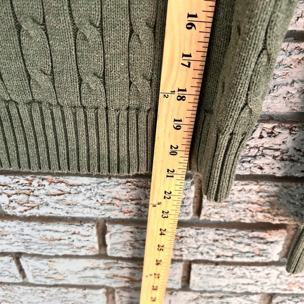 Polo Ralph Lauren Cable Knit Sweater Olive Green Cotton Crew Neck XS TP - Picture 3 of 6